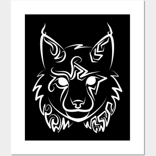 Black and White Tribal Lynx Posters and Art